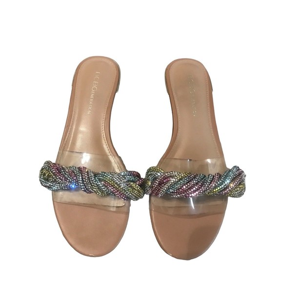 BCBG Generation Darli Rhinestone Slides Transparent Slip On Bow Flat Sandals 6 - Picture 2 of 9